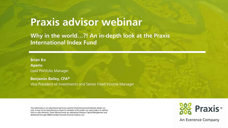 Title slide showing Praxis advisor webinar